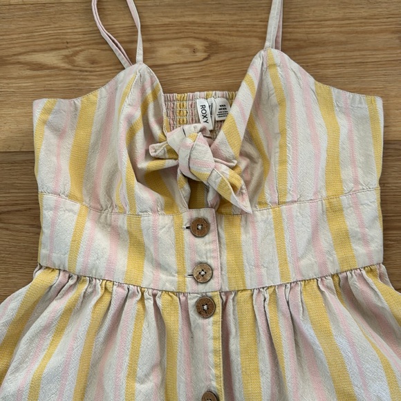 Roxy Under the Cali Sun Stripe Strappy Yellow Dress Sz Medium - Picture 7 of 11